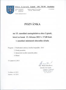 Pozvánka na 15. zasedání ZO
